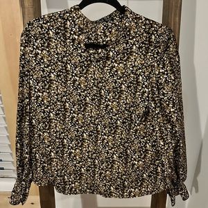 SHEIN Ditsy Floral Print Notched Neck Flounce Sleeve Blouse
